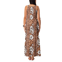 Hawaii Vintage Brown Hibiscus Tapa Pattern Family Matching Tank Maxi Dress and Hawaiian Shirt