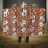 Hawaii Vintage Brown Hibiscus Tapa Pattern Hooded Blanket