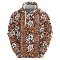 Hawaii Vintage Brown Hibiscus Tapa Pattern Hoodie