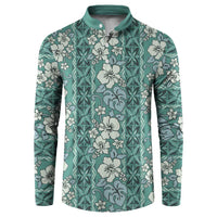 Hawaii Vintage Green Hibiscus Tapa Pattern Button Sweatshirt