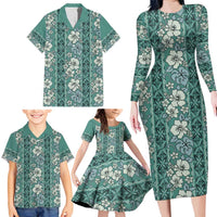 Hawaii Vintage Green Hibiscus Tapa Pattern Family Matching Long Sleeve Bodycon Dress and Hawaiian Shirt LT05 - Polynesian Pride