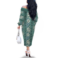 Hawaii Vintage Green Hibiscus Tapa Pattern Family Matching Off The Shoulder Long Sleeve Dress and Hawaiian Shirt LT05 - Polynesian Pride