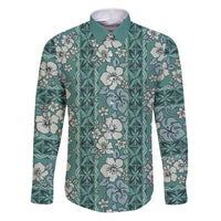 Hawaii Vintage Green Hibiscus Tapa Pattern Family Matching Puletasi and Hawaiian Shirt