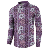 Hawaii Vintage Violet Hibiscus Tapa Pattern Button Sweatshirt