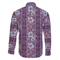 Hawaii Vintage Violet Hibiscus Tapa Pattern Family Matching Off The Shoulder Long Sleeve Dress and Hawaiian Shirt LT05 - Polynesian Pride