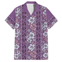 Hawaii Vintage Violet Hibiscus Tapa Pattern Family Matching Tank Maxi Dress and Hawaiian Shirt
