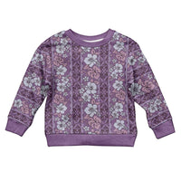 Hawaii Vintage Violet Hibiscus Tapa Pattern Kid Ugly Christmas Sweater