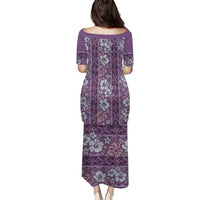 Hawaii Vintage Violet Hibiscus Tapa Pattern Puletasi