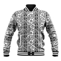 Hawaii Vintage Gray Hibiscus Tapa Pattern Baseball Jacket