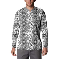 Hawaii Vintage Gray Hibiscus Tapa Pattern Button Sweatshirt
