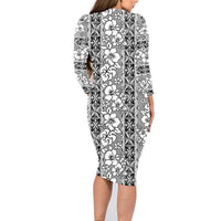 Hawaii Vintage Gray Hibiscus Tapa Pattern Family Matching Long Sleeve Bodycon Dress and Hawaiian Shirt LT05 - Polynesian Pride