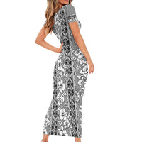 Hawaii Vintage Gray Hibiscus Tapa Pattern Family Matching Short Sleeve Bodycon Dress and Hawaiian Shirt LT05 - Polynesian Pride