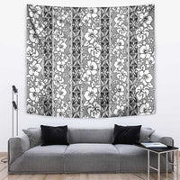 Hawaii Vintage Gray Hibiscus Tapa Pattern Tapestry
