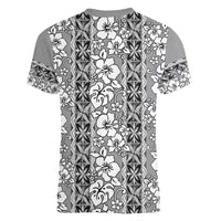 Hawaii Vintage Gray Hibiscus Tapa Pattern Women V-Neck T-Shirt