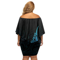 Aotearoa New Zealand Family Matching Off Shoulder Short Dress and Hawaiian Shirt Koru Fern Blue Gradient LT05 - Polynesian Pride