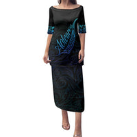 Aotearoa New Zealand Family Matching Puletasi and Hawaiian Shirt Koru Fern Blue Gradient LT05 Mom's Dress Blue - Polynesian Pride
