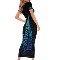 Aotearoa New Zealand Family Matching Short Sleeve Bodycon Dress and Hawaiian Shirt Koru Fern Blue Gradient LT05 - Polynesian Pride