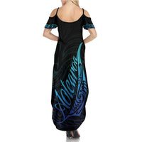 Aotearoa New Zealand Family Matching Summer Maxi Dress and Hawaiian Shirt Koru Fern Blue Gradient LT05 - Polynesian Pride