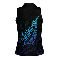 Aotearoa New Zealand Women Sleeveless Polo Shirt Koru Fern Blue Gradient