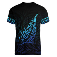 Aotearoa New Zealand Women V-Neck T-Shirt Koru Fern Blue Gradient