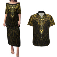 Personalized Polynesia Couples Matching Puletasi Dress and Hawaiian Shirt With Christian Cross LT05 Gold - Polynesian Pride