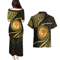 Polynesia Couples Matching Puletasi Dress and Hawaiian Shirt With Hindu Om Symbol LT05 - Polynesian Pride