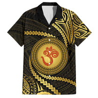 Polynesia Family Matching Off Shoulder Long Sleeve Dress and Hawaiian Shirt With Hindu Om Symbol LT05 Dad's Shirt - Short Sleeve Gold - Polynesian Pride