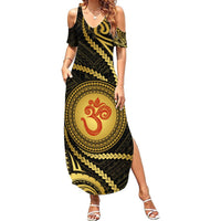 Polynesia Summer Maxi Dress With Hindu Om Symbol LT05 Women Gold - Polynesian Pride