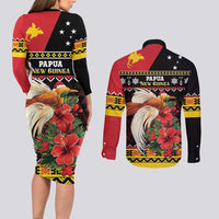 Papua New Guinea Christmas Couples Matching Long Sleeve Bodycon Dress and Long Sleeve Button Shirt Bird Of Paradise Hamamas Krismas LT05 - Polynesian Pride