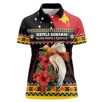 Papua New Guinea Christmas Women Polo Shirt Bird Of Paradise Hamamas Krismas LT05 Female Black - Polynesian Pride