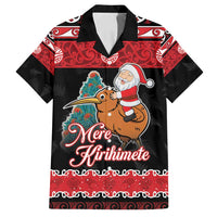New Zealand Christmas Family Matching Long Sleeve Bodycon Dress and Hawaiian Shirt Funny Santa Riding Kiwi Meri Kirihimete LT05 Dad's Shirt - Short Sleeve Black - Polynesian Pride