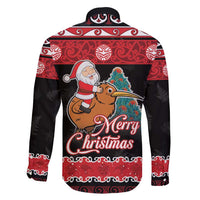 New Zealand Christmas Family Matching Long Sleeve Bodycon Dress and Hawaiian Shirt Funny Santa Riding Kiwi Meri Kirihimete LT05 - Polynesian Pride
