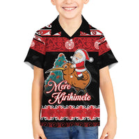 New Zealand Christmas Family Matching Off Shoulder Maxi Dress and Hawaiian Shirt Funny Santa Riding Kiwi Meri Kirihimete LT05 Son's Shirt Black - Polynesian Pride