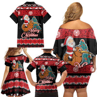 New Zealand Christmas Family Matching Off Shoulder Short Dress and Hawaiian Shirt Funny Santa Riding Kiwi Meri Kirihimete LT05 - Polynesian Pride
