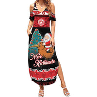 New Zealand Christmas Family Matching Summer Maxi Dress and Hawaiian Shirt Funny Santa Riding Kiwi Meri Kirihimete LT05 Mom's Dress Black - Polynesian Pride
