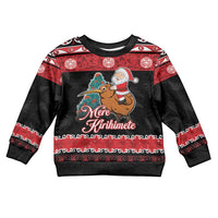 New Zealand Christmas Kid Ugly Christmas Sweater Funny Santa Riding Kiwi Meri Kirihimete LT05 Kid Black - Polynesian Pride