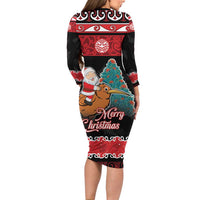 New Zealand Christmas Long Sleeve Bodycon Dress Funny Santa Riding Kiwi Meri Kirihimete LT05 - Polynesian Pride