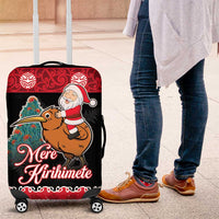 New Zealand Christmas Luggage Cover Funny Santa Riding Kiwi Meri Kirihimete LT05 Black - Polynesian Pride