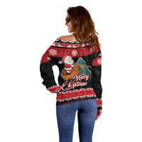 New Zealand Christmas Off Shoulder Sweater Funny Santa Riding Kiwi Meri Kirihimete LT05 - Polynesian Pride