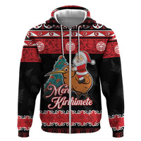 New Zealand Christmas Zip Hoodie Funny Santa Riding Kiwi Meri Kirihimete LT05 Zip Hoodie Black - Polynesian Pride