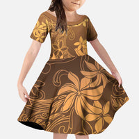 Tiare Tahiti Family Matching Long Sleeve Bodycon Dress and Hawaiian Shirt Brown Polynesia Motifs LT05 Daughter's Dress Brown - Polynesian Pride