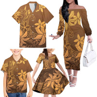 Tiare Tahiti Family Matching Off The Shoulder Long Sleeve Dress and Hawaiian Shirt Brown Polynesia Motifs LT05 - Polynesian Pride
