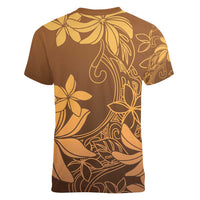 Tiare Tahiti Women V-Neck T-Shirt Brown Polynesia Motifs LT05 - Polynesian Pride