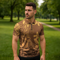 Tiare Tahiti Zipper Polo Shirt Brown Polynesia Motifs - Polynesian Pride