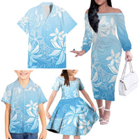 Tiare Tahiti Family Matching Off The Shoulder Long Sleeve Dress and Hawaiian Shirt Blue Polynesia Motifs LT05 - Polynesian Pride