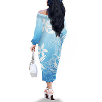 Tiare Tahiti Family Matching Off The Shoulder Long Sleeve Dress and Hawaiian Shirt Blue Polynesia Motifs LT05 - Polynesian Pride