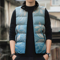 Tiare Tahiti Sleeveless Puffer Jacket Blue Polynesia Motifs - Polynesian Pride