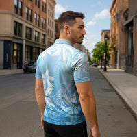 Tiare Tahiti Zipper Polo Shirt Blue Polynesia Motifs - Polynesian Pride