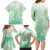 Tiare Tahiti Family Matching Long Sleeve Bodycon Dress and Hawaiian Shirt Matcha Polynesia Motifs LT05 - Polynesian Pride