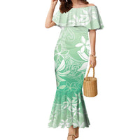 Tiare Tahiti Family Matching Mermaid Dress and Hawaiian Shirt Matcha Polynesia Motifs LT05 Mom's Dress Green - Polynesian Pride